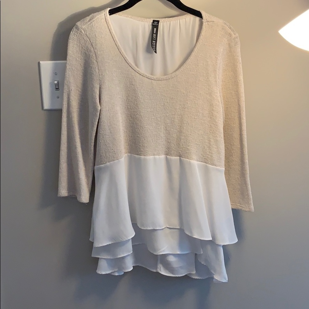 Tan & White Sweater Blouse